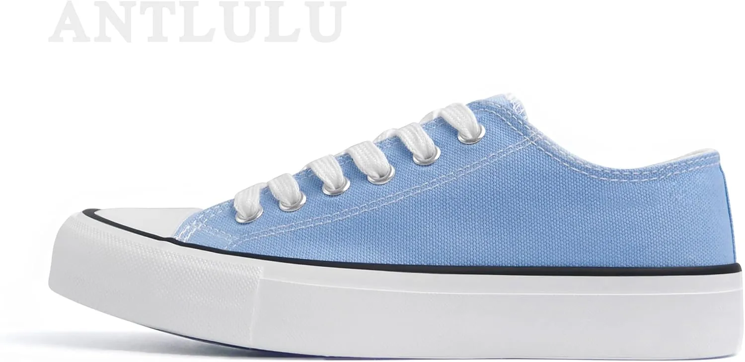 ANTLULU Womens Canvas Shoes Low Top and Lace up Fashion Casual Sneakers Black and White Classic