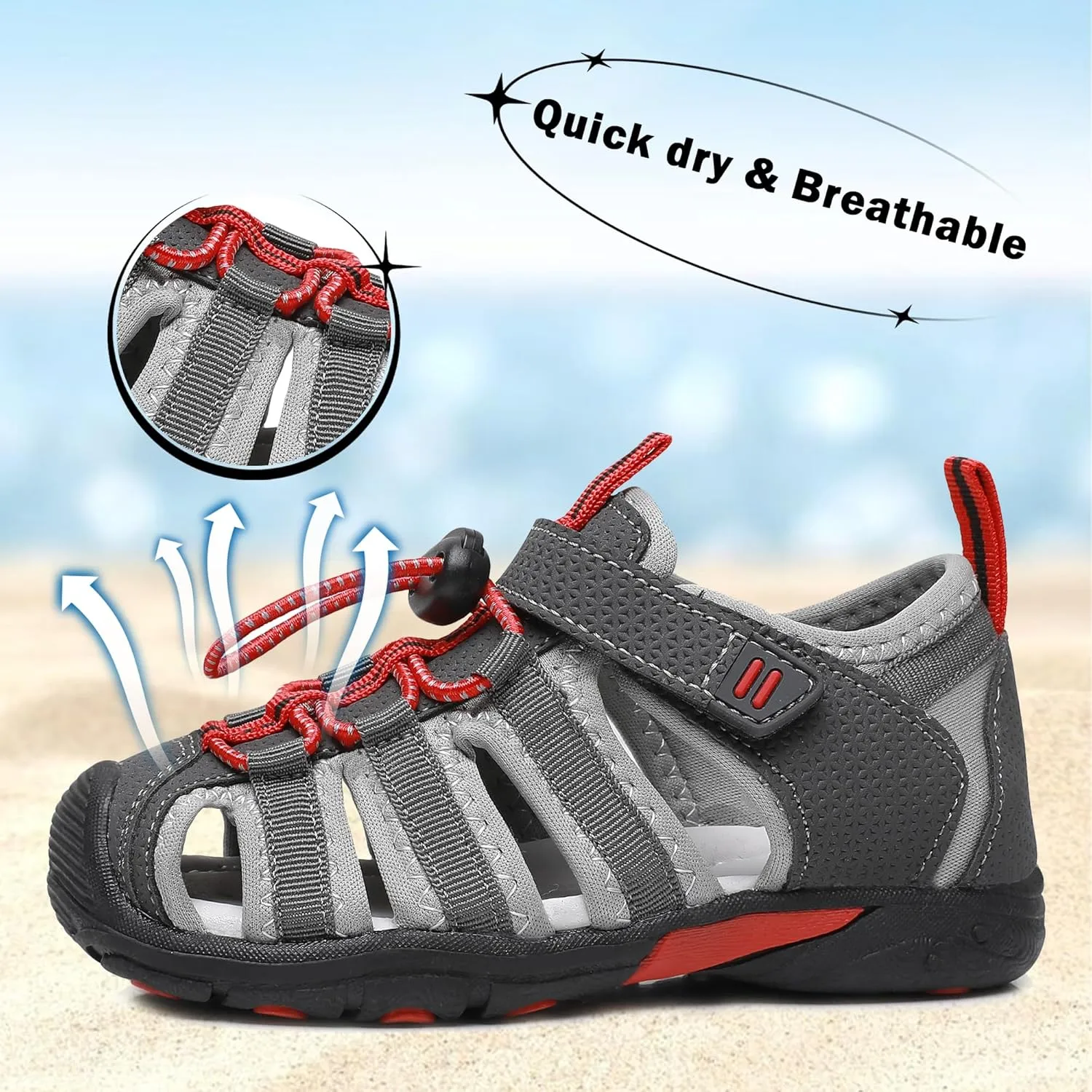 Apakowa Kids Boys Sandals Summer Outdoor Athletic Double Strap Closed-Toe Beach Sandals Sport (Toddler/Little Kid)