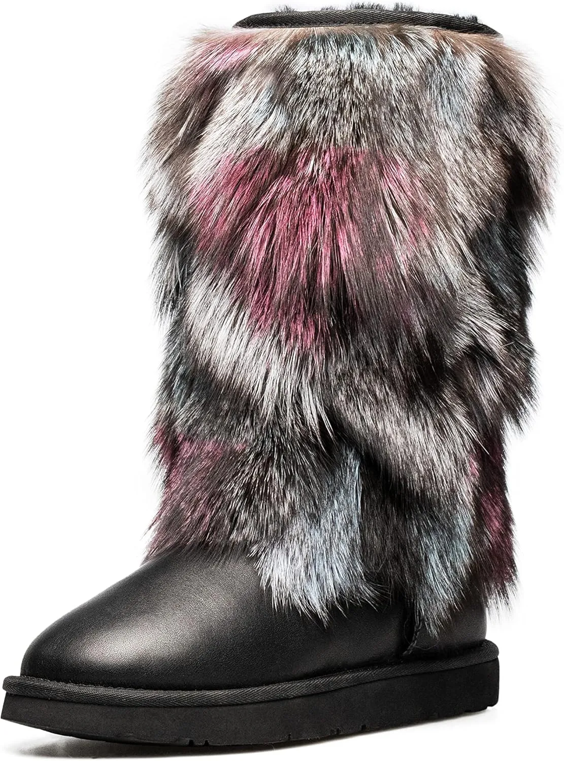 AU&MU Aumu Women's Fur Boot Furry Fluffy Mid-Calf Boots Warm Comfortable Outdoor Snow boots