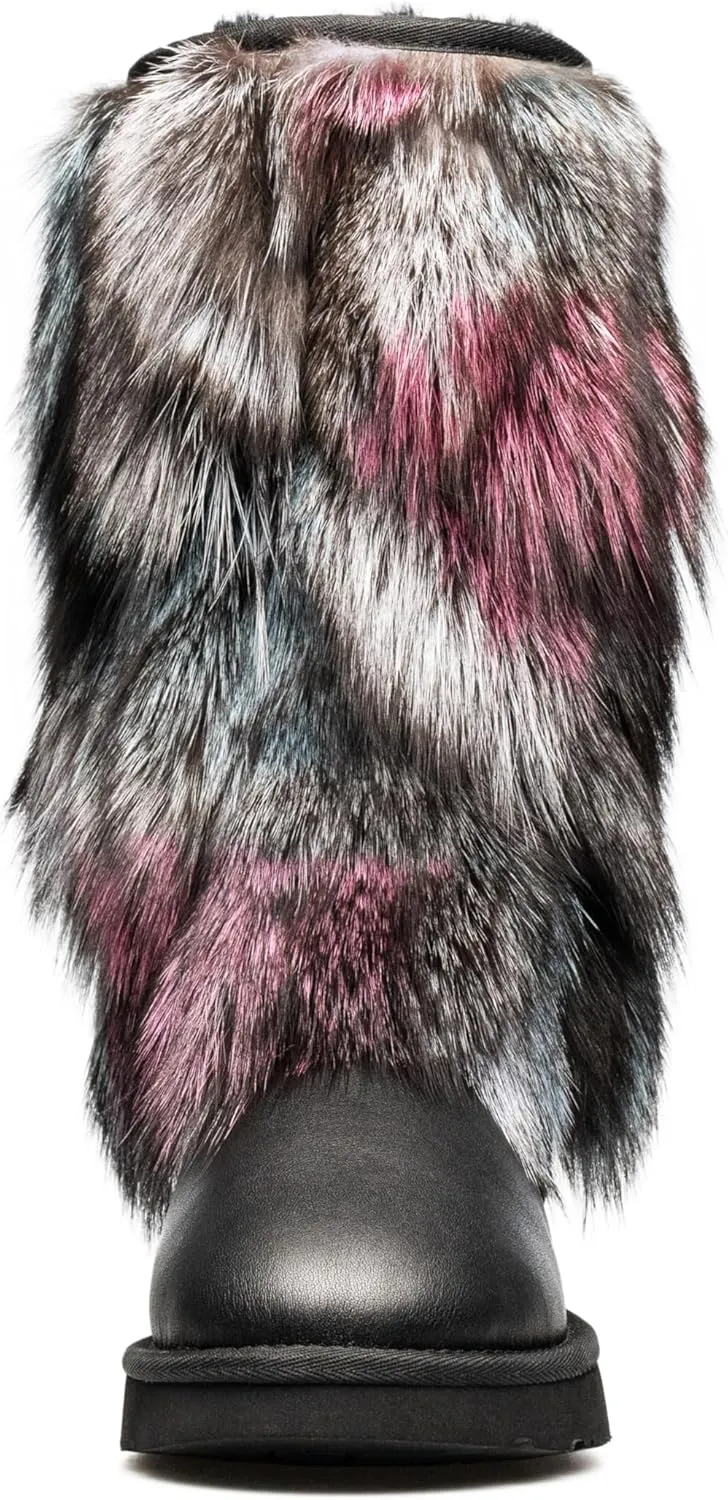 AU&MU Aumu Women's Fur Boot Furry Fluffy Mid-Calf Boots Warm Comfortable Outdoor Snow boots