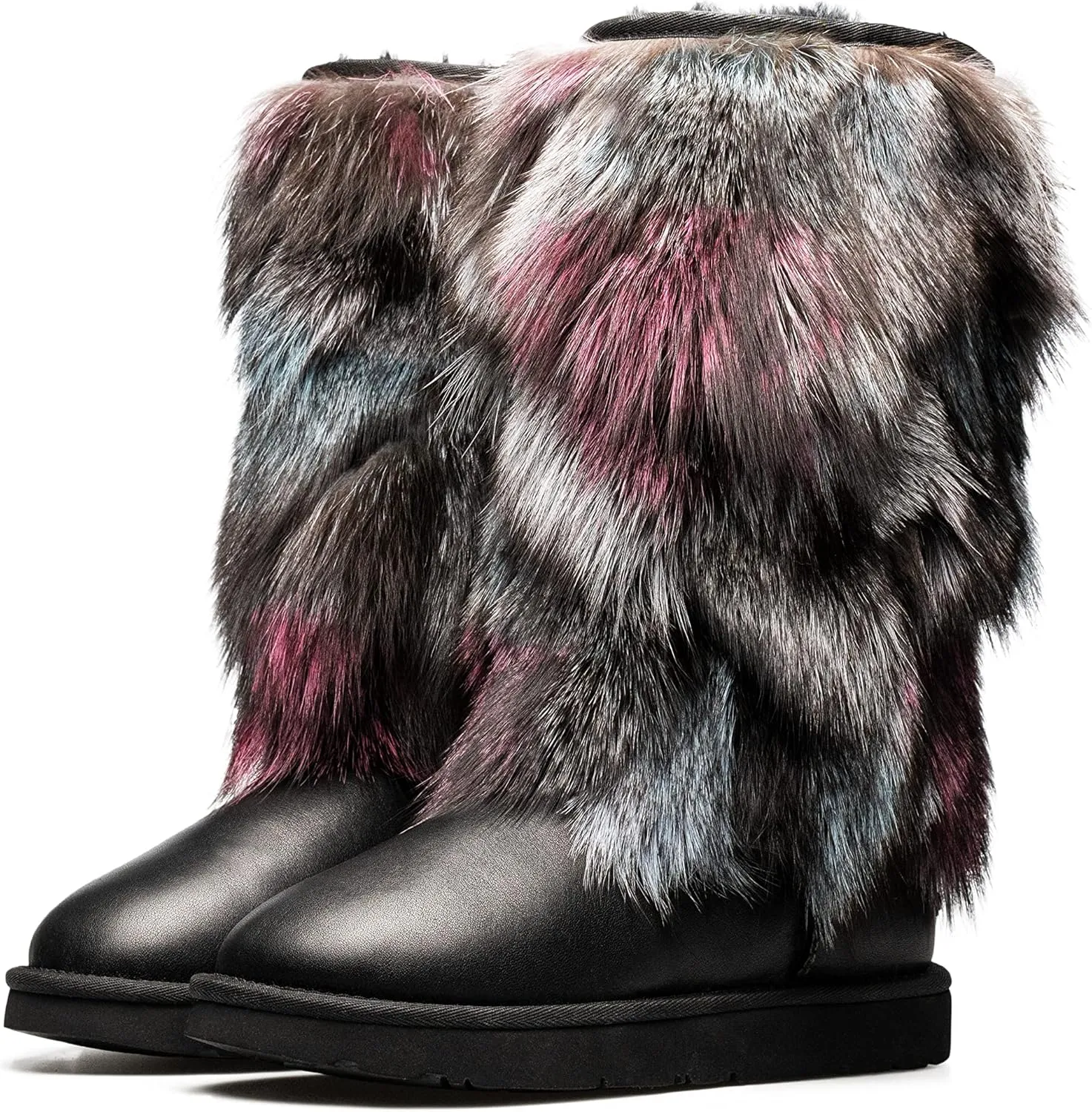 AU&MU Aumu Women's Fur Boot Furry Fluffy Mid-Calf Boots Warm Comfortable Outdoor Snow boots