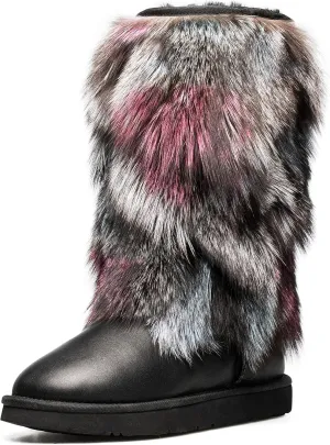 AU&MU Aumu Women's Fur Boot Furry Fluffy Mid-Calf Boots Warm Comfortable Outdoor Snow boots