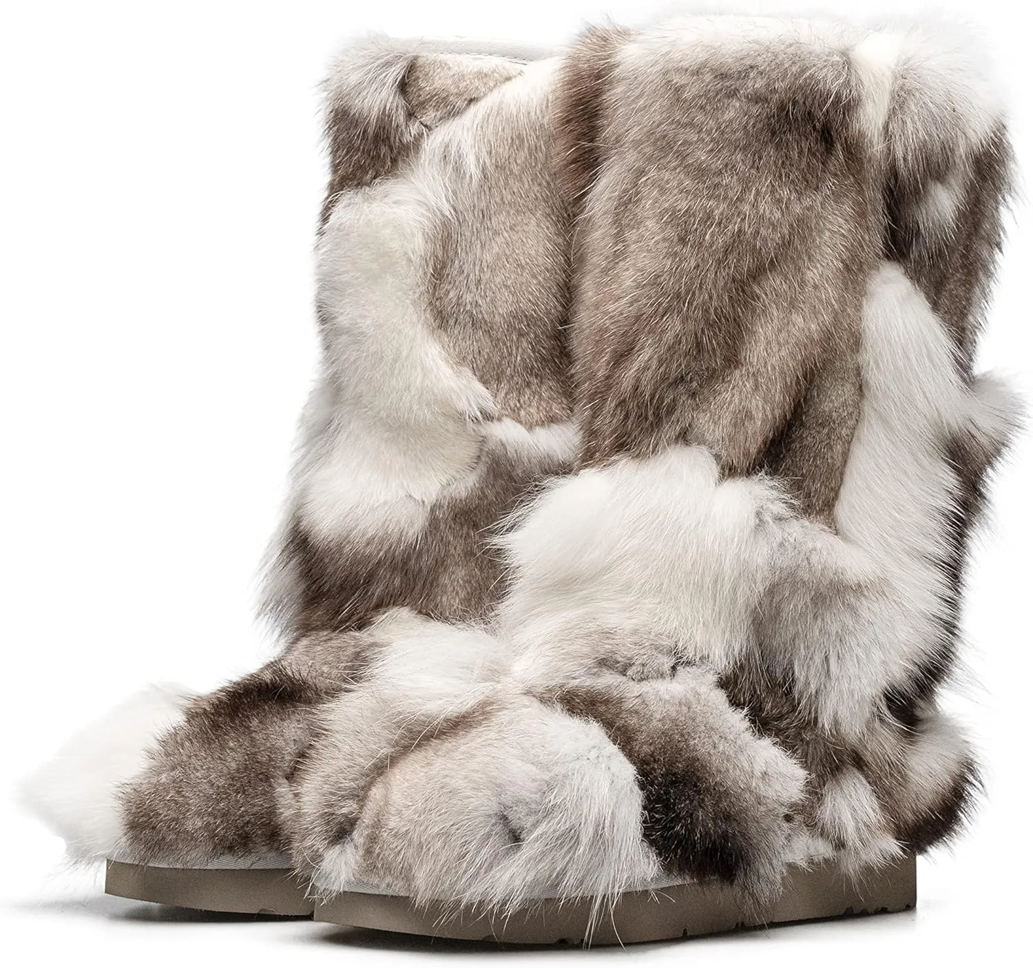 AU&MU Aumu Women's Fur Boot Furry Fluffy Mid-Calf Boots Warm Comfortable Outdoor Snow boots