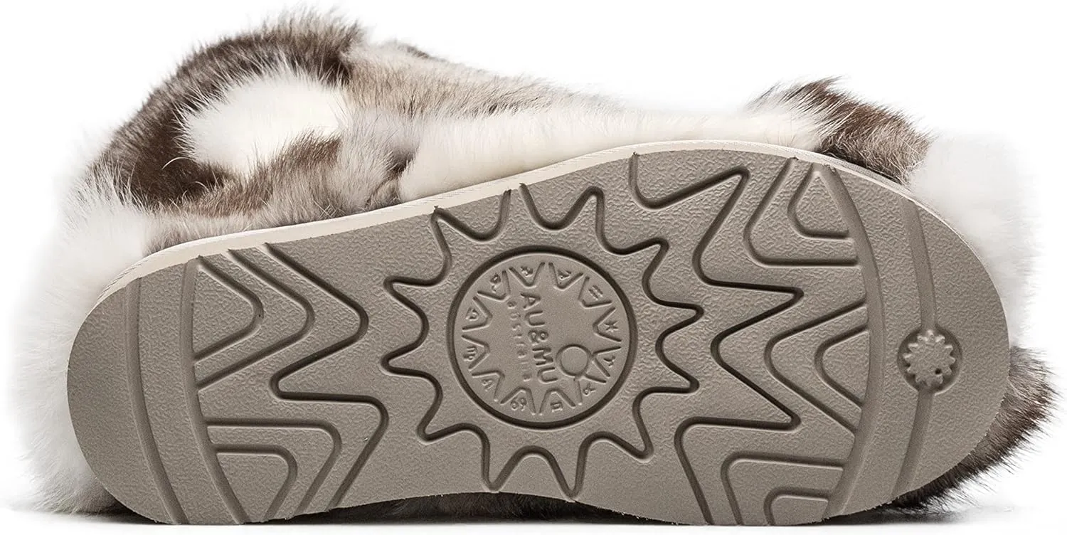 AU&MU Aumu Women's Fur Boot Furry Fluffy Mid-Calf Boots Warm Comfortable Outdoor Snow boots
