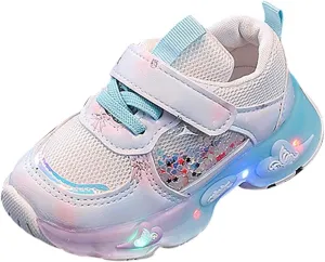 Baby Girls Mesh Lights up Sneakers Non Slip Hook Loop Breathable Princess Sport Shoes Toddler Casual Walking Shoes