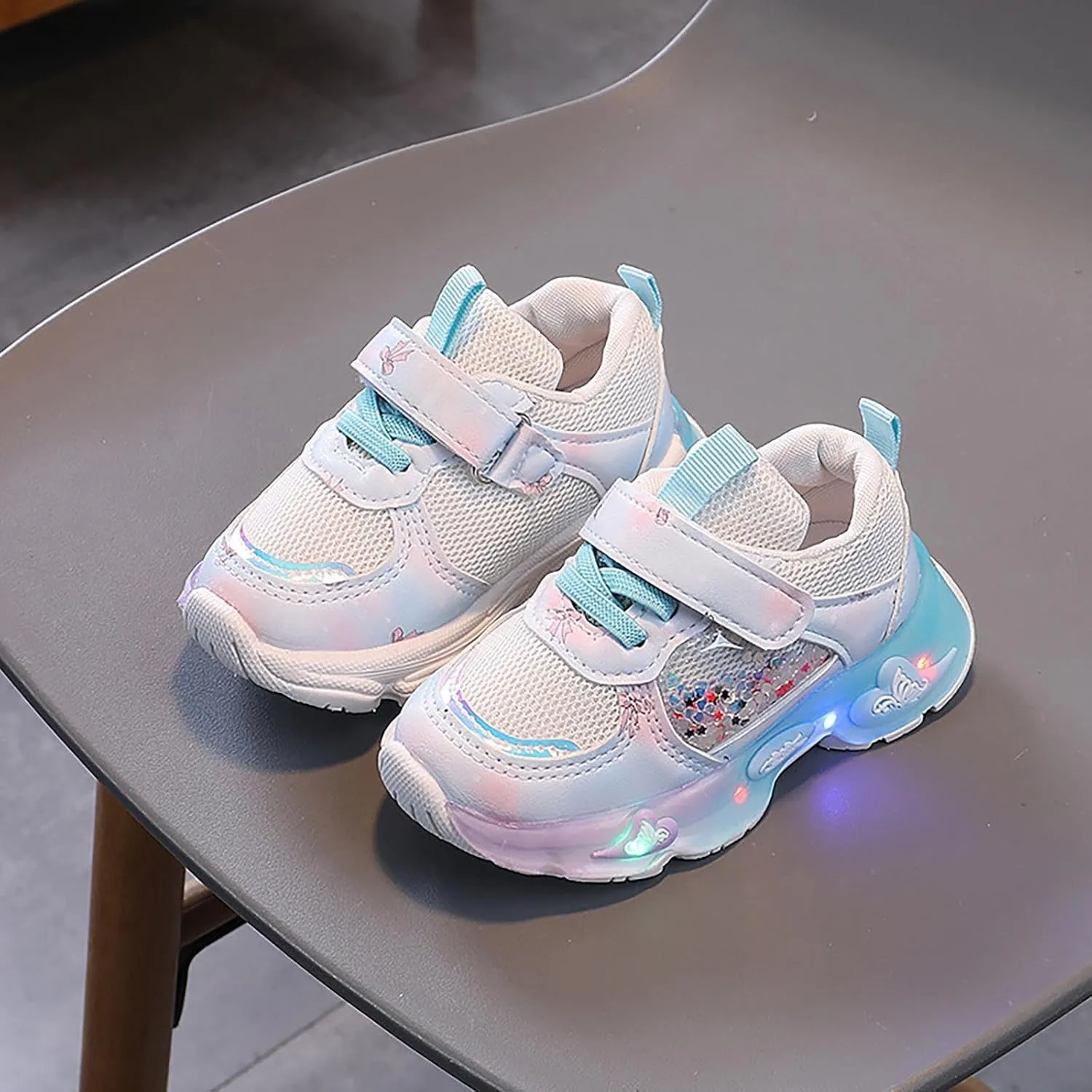 Baby Girls Mesh Lights up Sneakers Non Slip Hook Loop Breathable Princess Sport Shoes Toddler Casual Walking Shoes