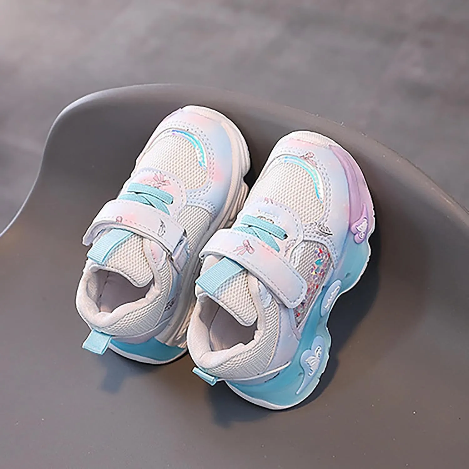 Baby Girls Mesh Lights up Sneakers Non Slip Hook Loop Breathable Princess Sport Shoes Toddler Casual Walking Shoes
