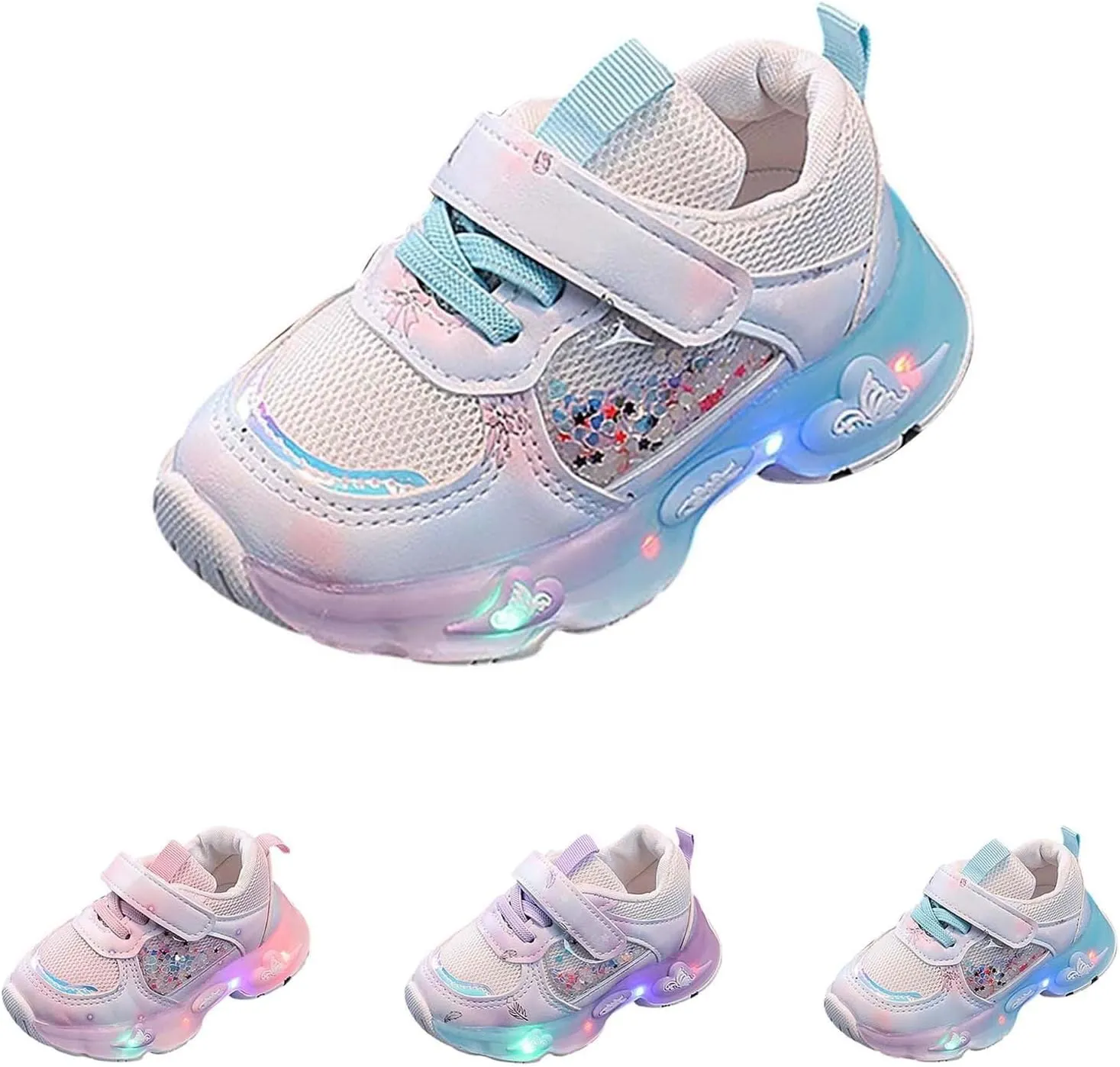 Baby Girls Mesh Lights up Sneakers Non Slip Hook Loop Breathable Princess Sport Shoes Toddler Casual Walking Shoes