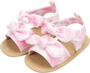 Baby Moccasins Slippers for Girls Infant Girls Open Toe Bowknot Tie Dye Shoes First Walkers Baby Skippers