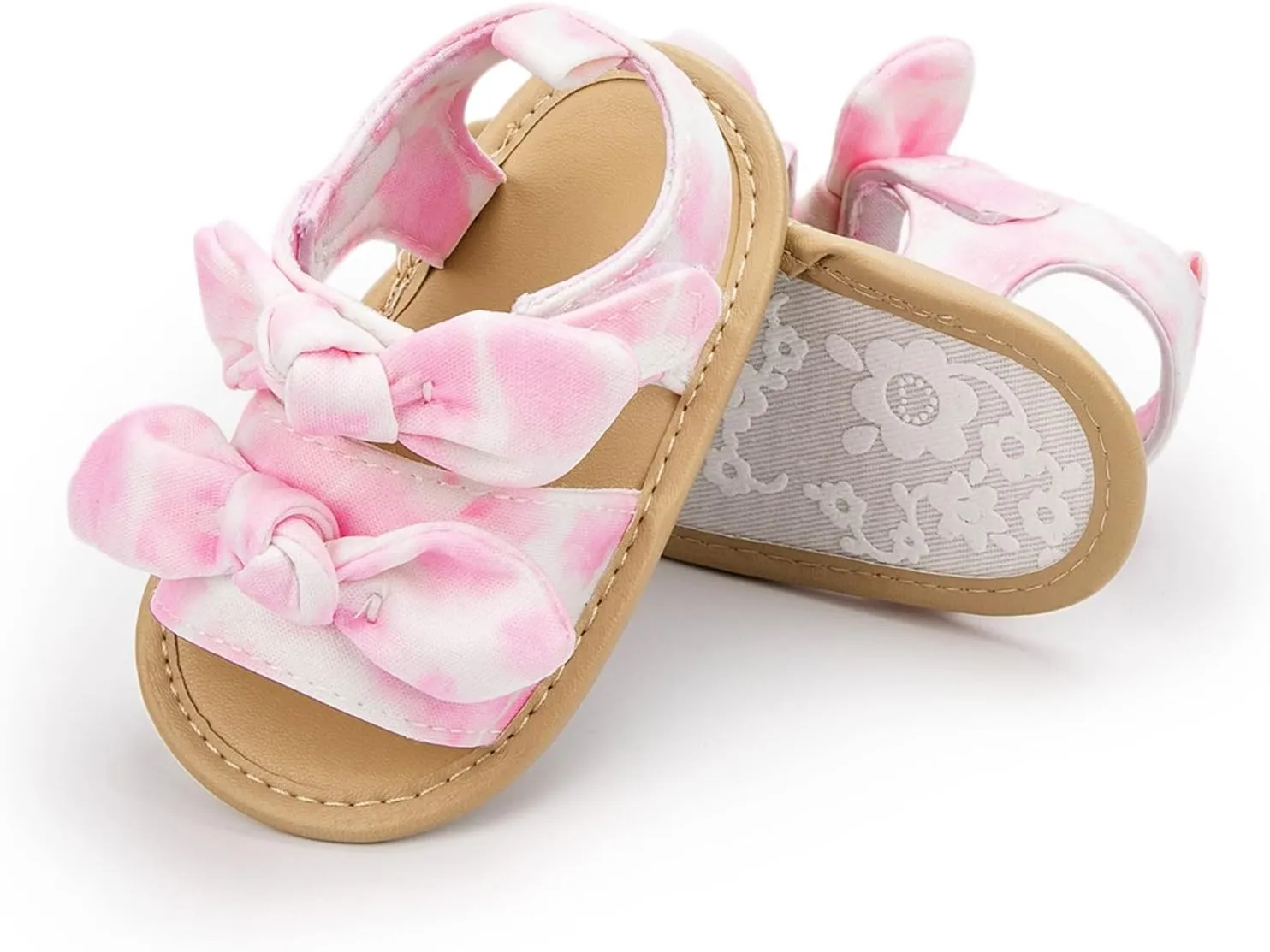 Baby Moccasins Slippers for Girls Infant Girls Open Toe Bowknot Tie Dye Shoes First Walkers Baby Skippers