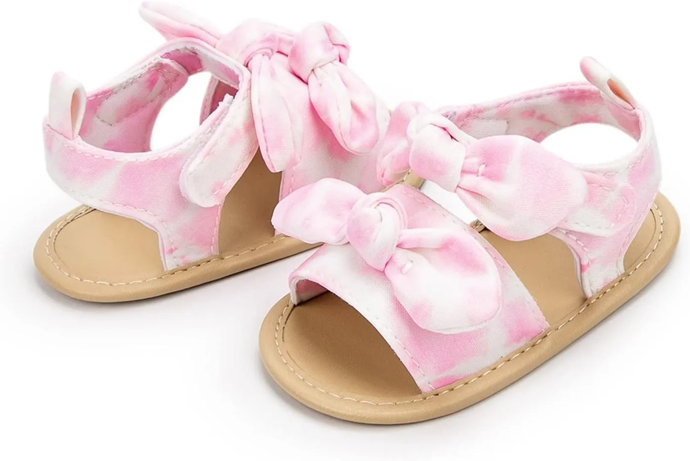Baby Moccasins Slippers for Girls Infant Girls Open Toe Bowknot Tie Dye Shoes First Walkers Baby Skippers