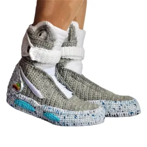 Back to the Future Cozy Crochet Air Mags Sneakers Slippers - Marty McFly Mag Shoes - BTTF Movie Fans Cosplay Outfit - Handmade Crochet Knitted Organic Cotton Soft Footwear - Sneakers Plush Booties