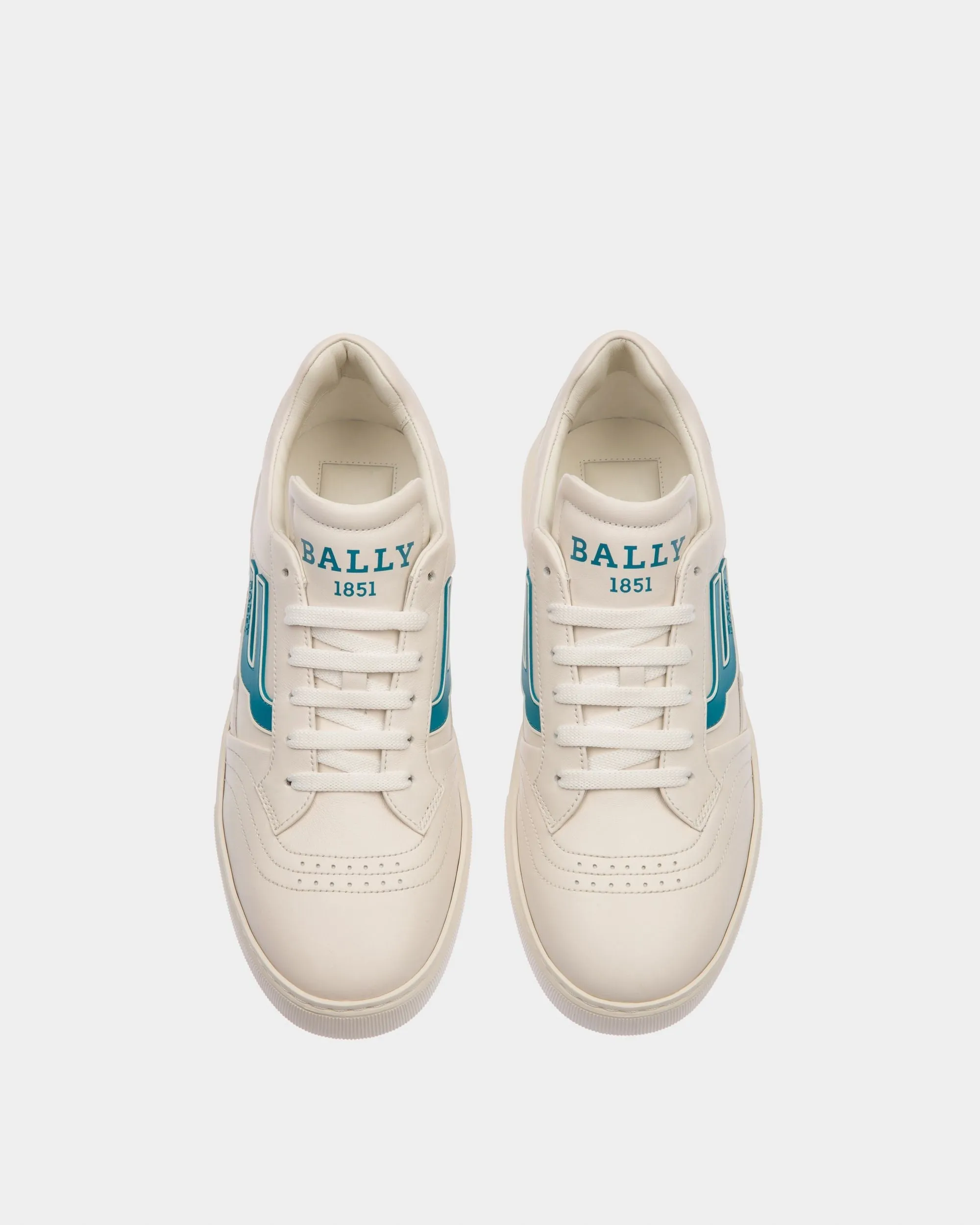 Bally Lift Sneaker in White and Teal Leather