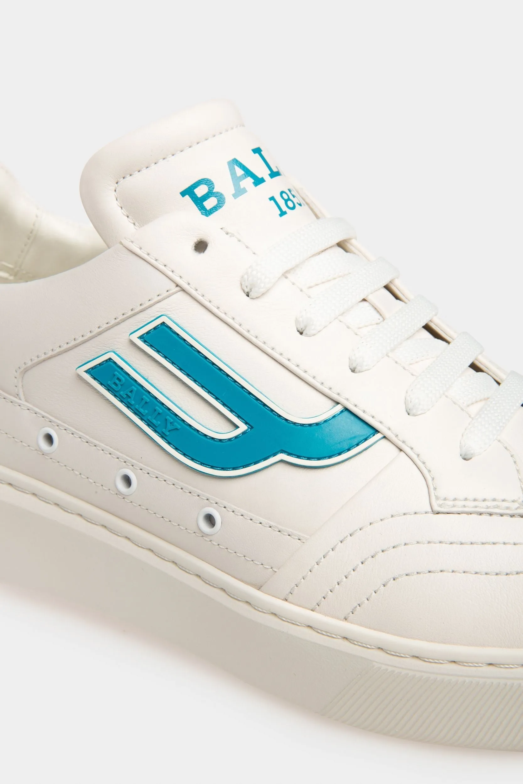 Bally Lift Sneaker in White and Teal Leather