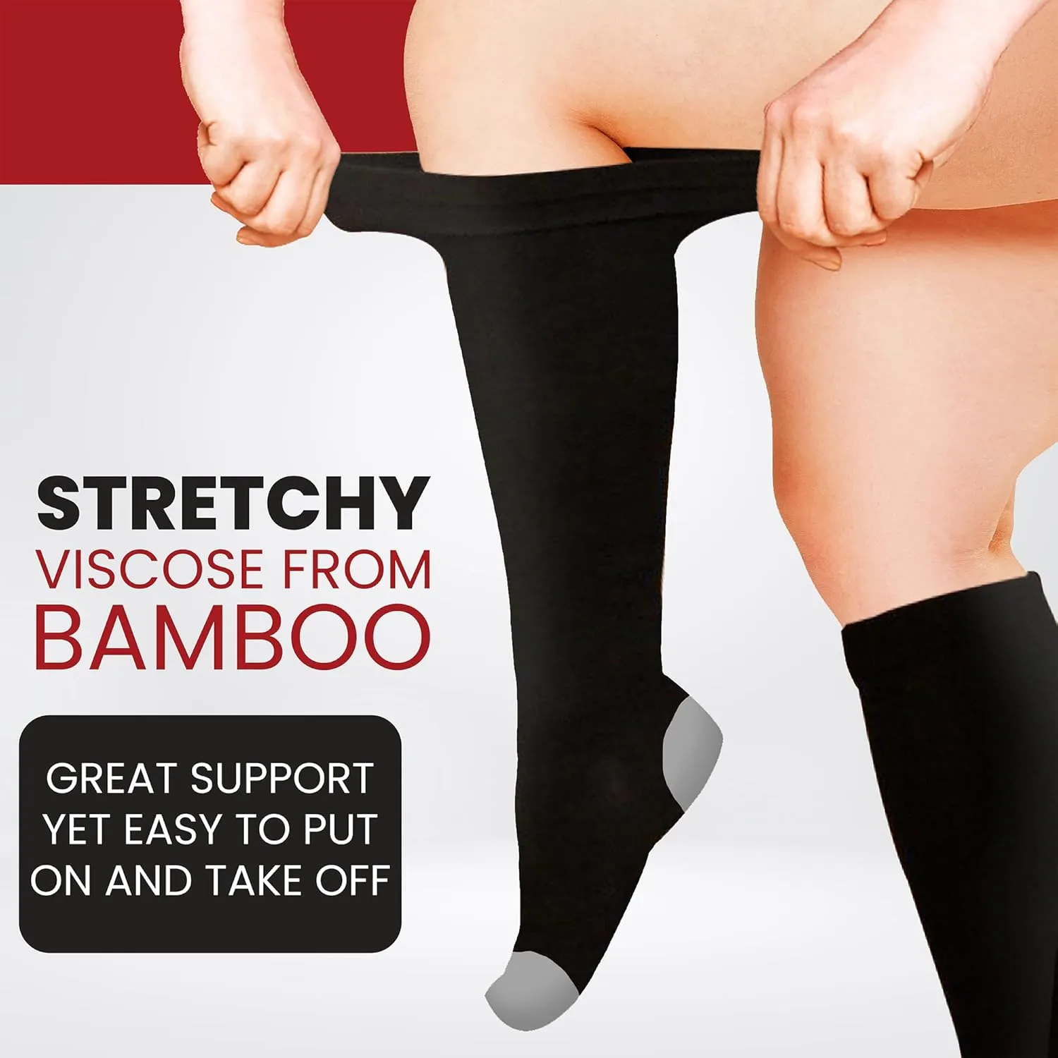 BAMS Plus Size Compression Socks Wide Calf XL XXL XXXL – Graduated Knee-High Support, Viscose from Bamboo Easy-On/Easy-Off
