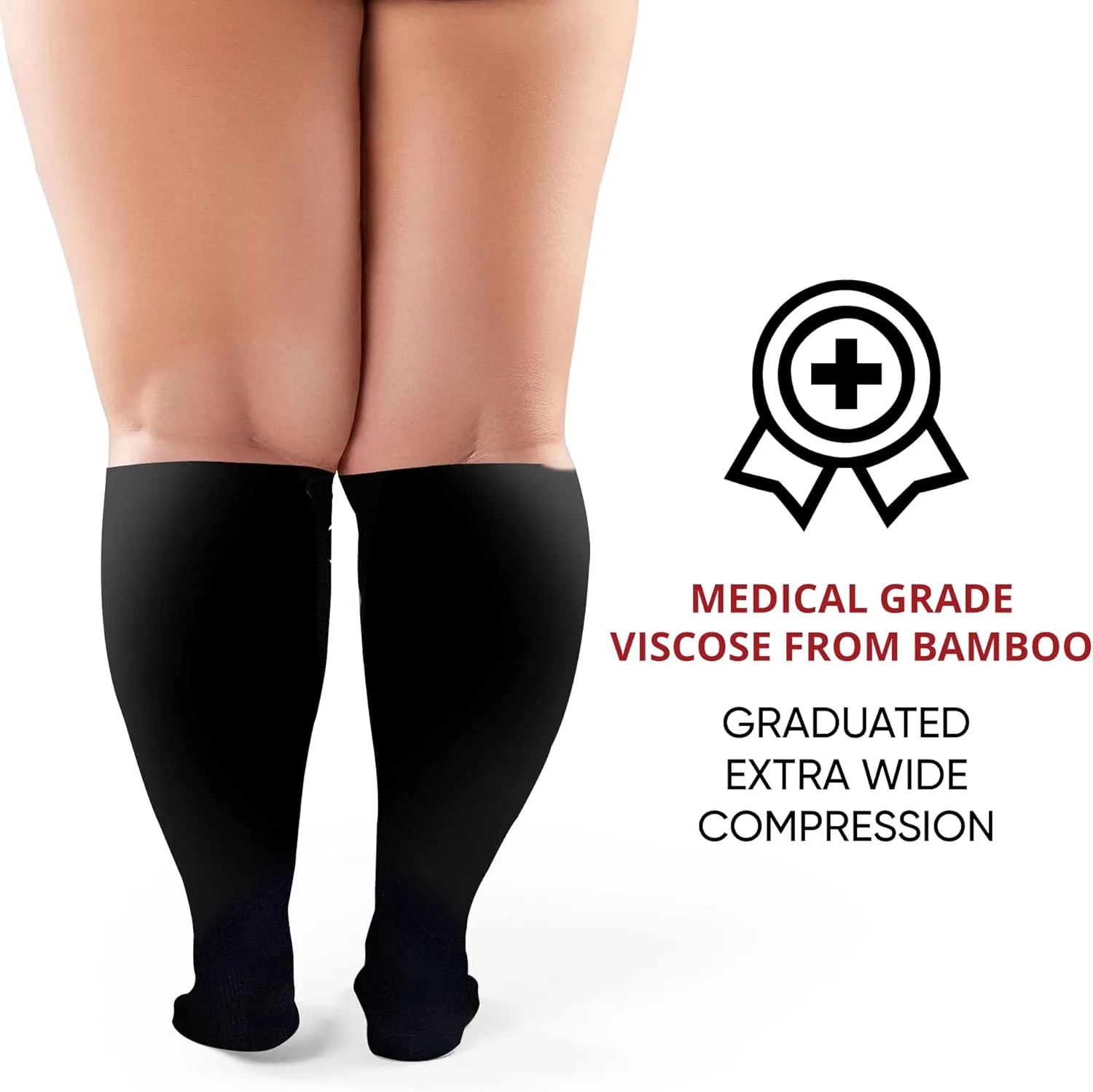 BAMS Plus Size Compression Socks Wide Calf XL XXL XXXL – Graduated Knee-High Support, Viscose from Bamboo Easy-On/Easy-Off