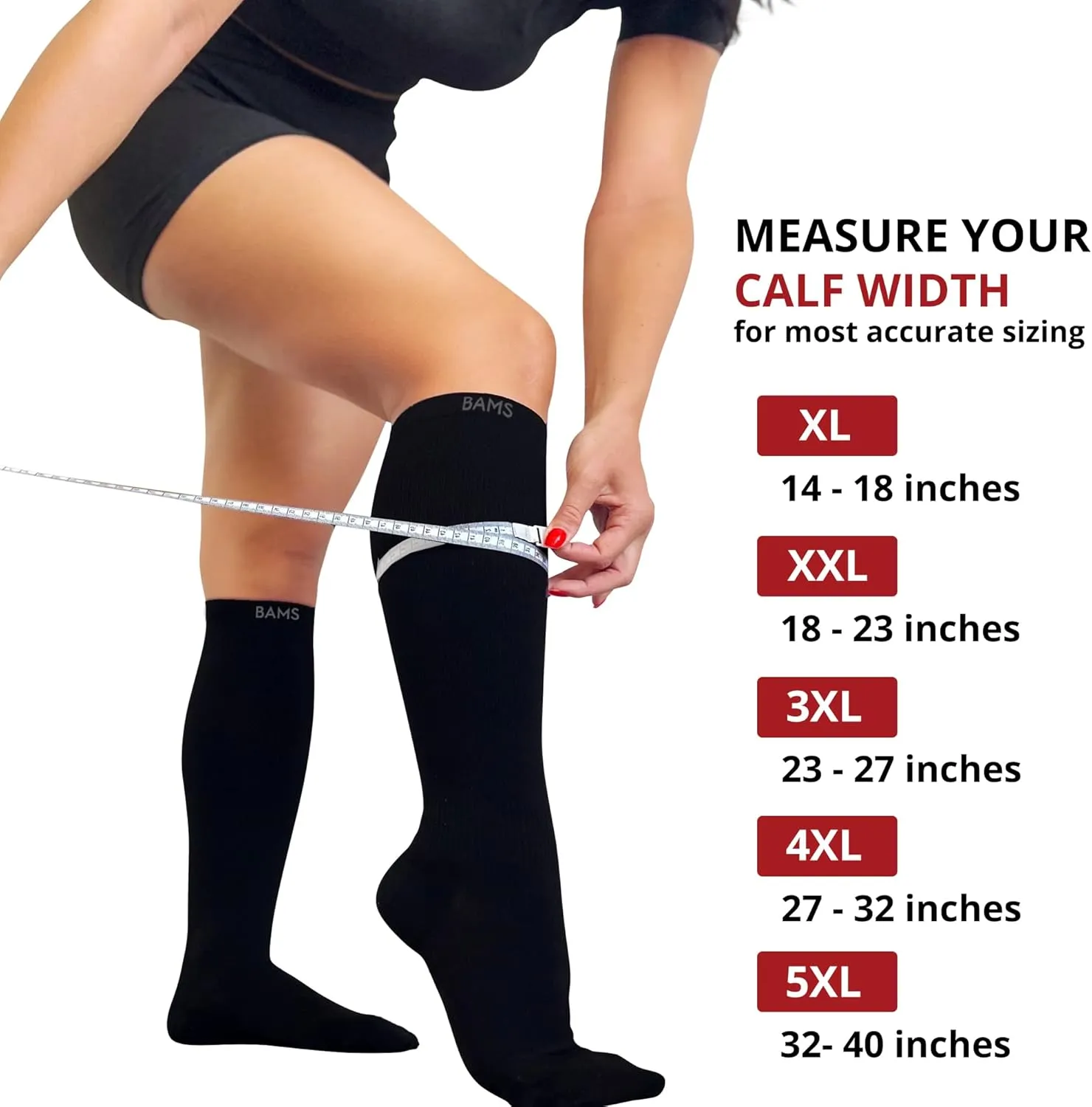 BAMS Plus Size Compression Socks Wide Calf XL XXL XXXL – Graduated Knee-High Support, Viscose from Bamboo Easy-On/Easy-Off