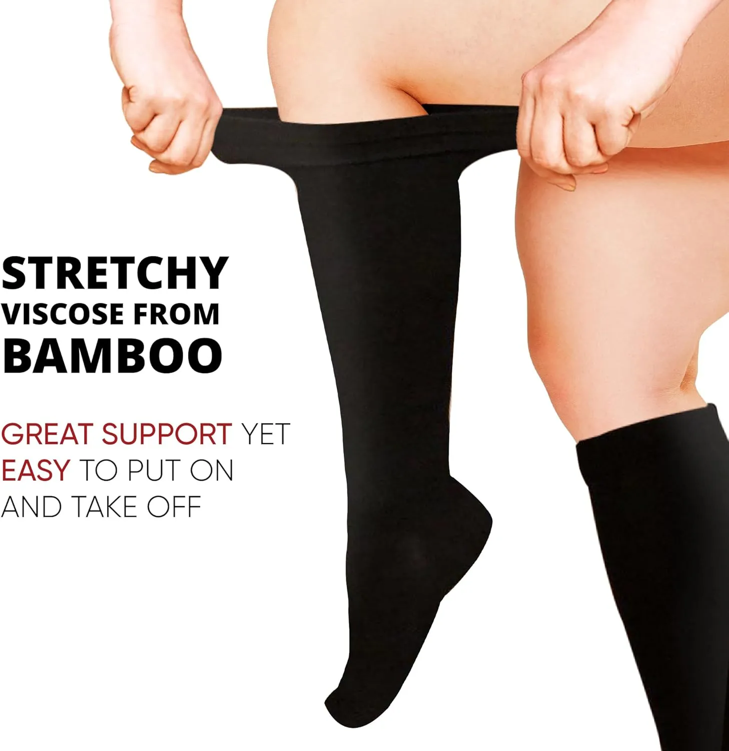 BAMS Plus Size Compression Socks Wide Calf XL XXL XXXL – Graduated Knee-High Support, Viscose from Bamboo Easy-On/Easy-Off