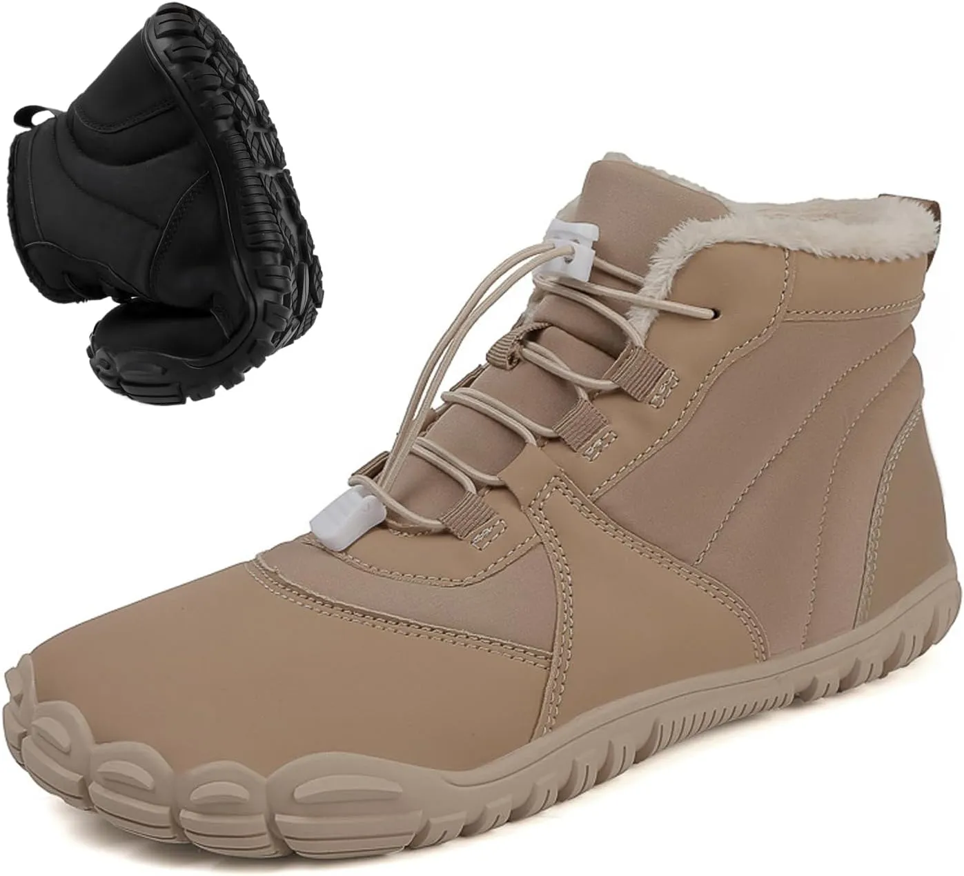 Barefoot Snow Boots for Men's Women's Winter Warm Waterproof Zero Drop Comfortable Cold-Proof Fleece Lining Wide Toe Sneakers Ankle Booties for Hiking Walking Outdoor Unisex
