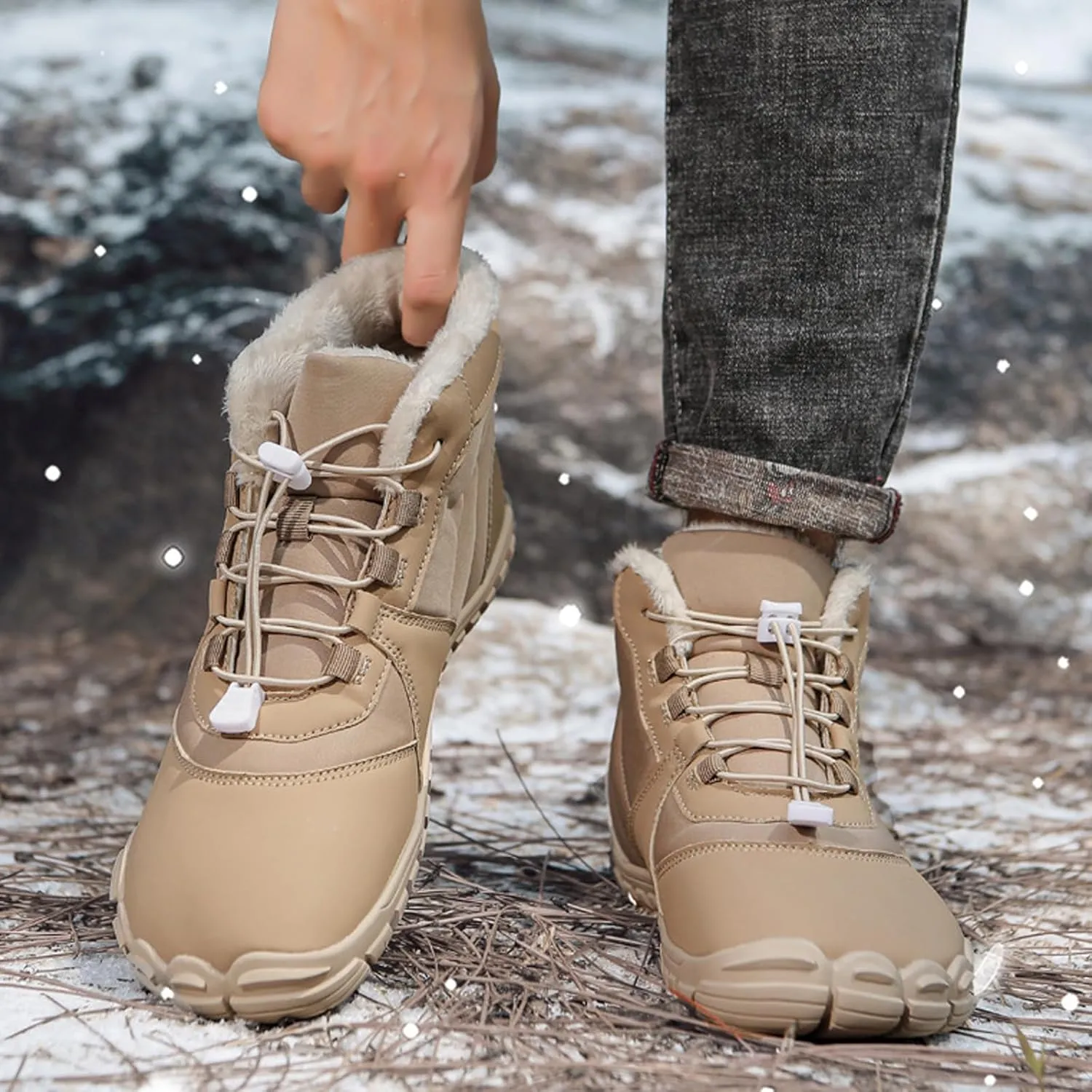 Barefoot Snow Boots for Men's Women's Winter Warm Waterproof Zero Drop Comfortable Cold-Proof Fleece Lining Wide Toe Sneakers Ankle Booties for Hiking Walking Outdoor Unisex
