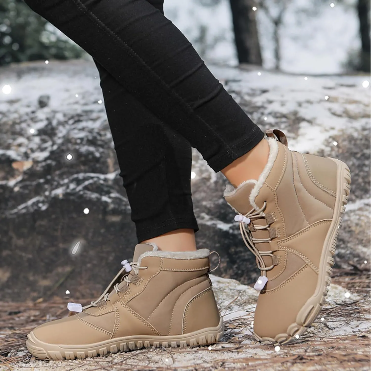 Barefoot Snow Boots for Men's Women's Winter Warm Waterproof Zero Drop Comfortable Cold-Proof Fleece Lining Wide Toe Sneakers Ankle Booties for Hiking Walking Outdoor Unisex