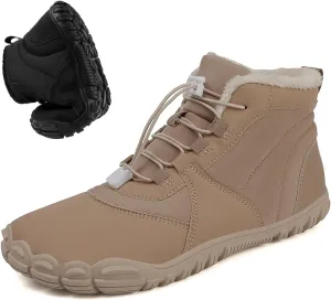 Barefoot Snow Boots for Men's Women's Winter Warm Waterproof Zero Drop Comfortable Cold-Proof Fleece Lining Wide Toe Sneakers Ankle Booties for Hiking Walking Outdoor Unisex