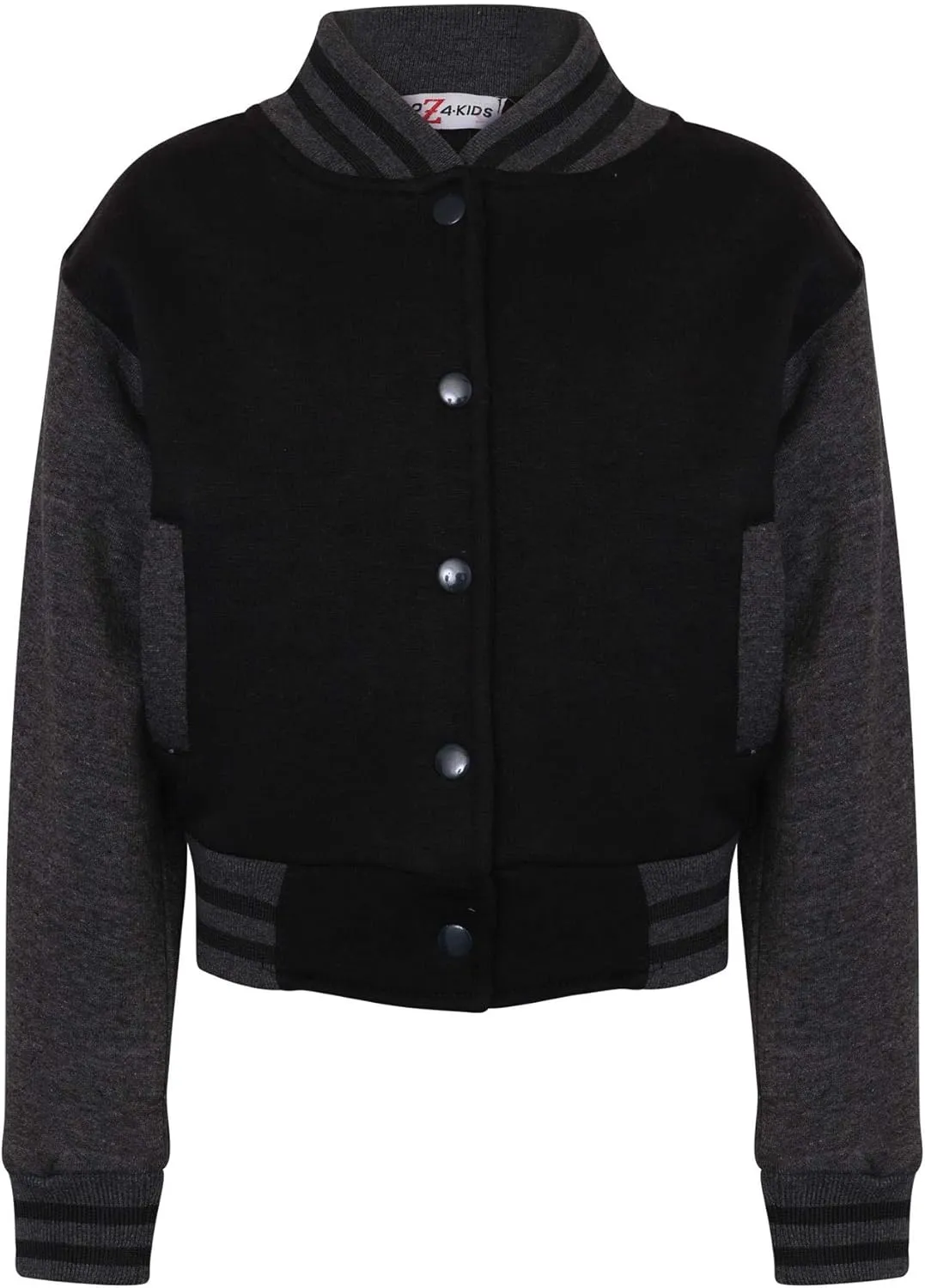Baseball Contrast Jacket Varsity Style Coat - B.B Plain Jacket Black & Charcoal 11-12
