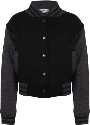 Baseball Contrast Jacket Varsity Style Coat - B.B Plain Jacket Black & Charcoal 11-12