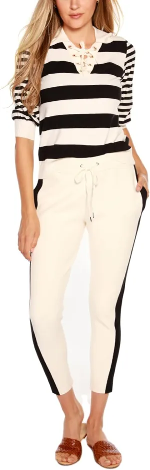 Belldini Black Label Petite Drawstring Pants Ecru, Black PS