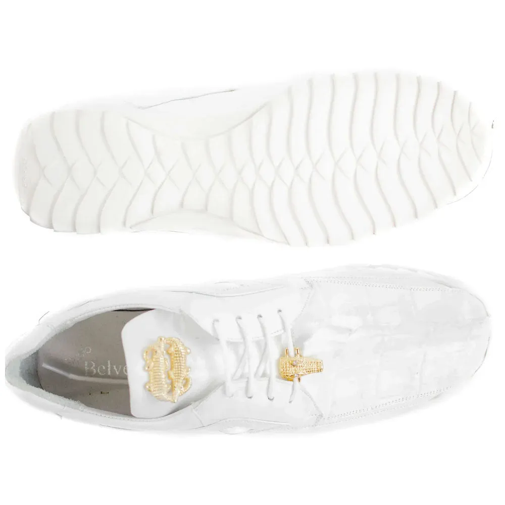 Belvedere Vasco Men's White Hornback Crocodile & Soft Calf Sneaker