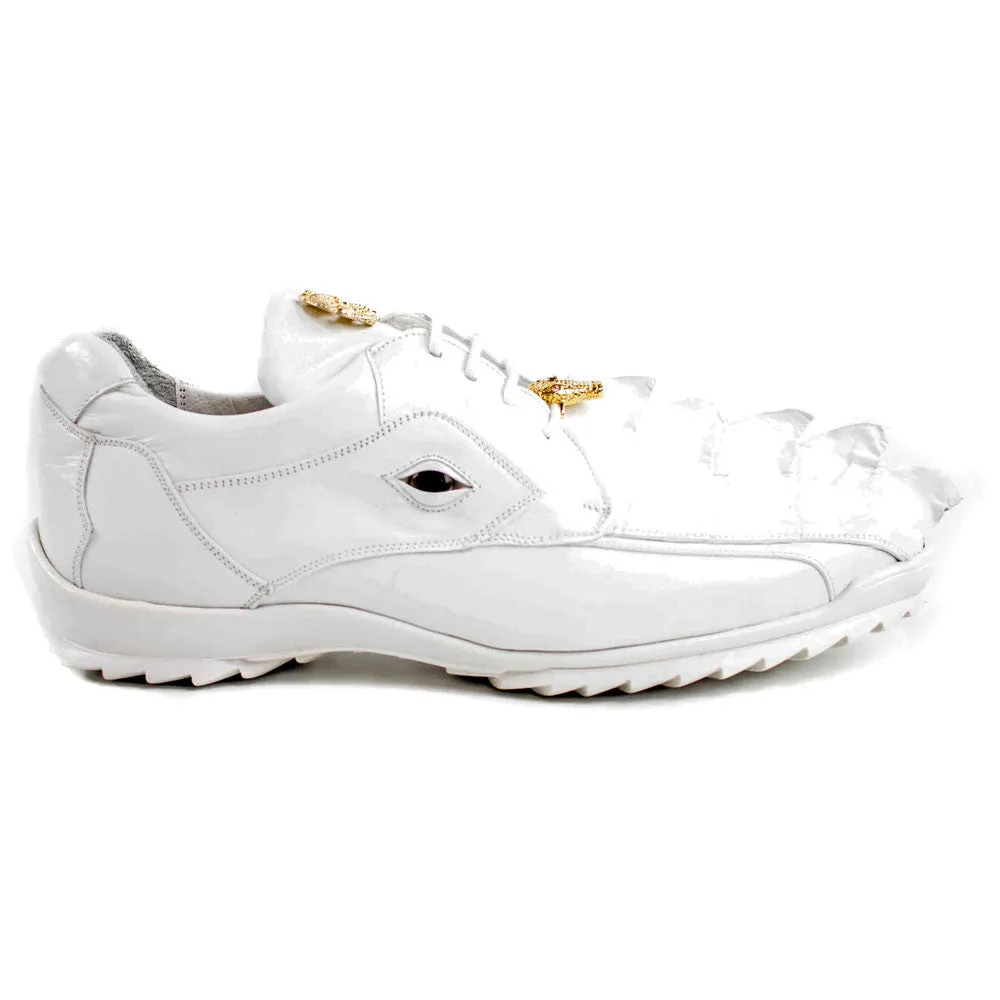 Belvedere Vasco Men's White Hornback Crocodile & Soft Calf Sneaker