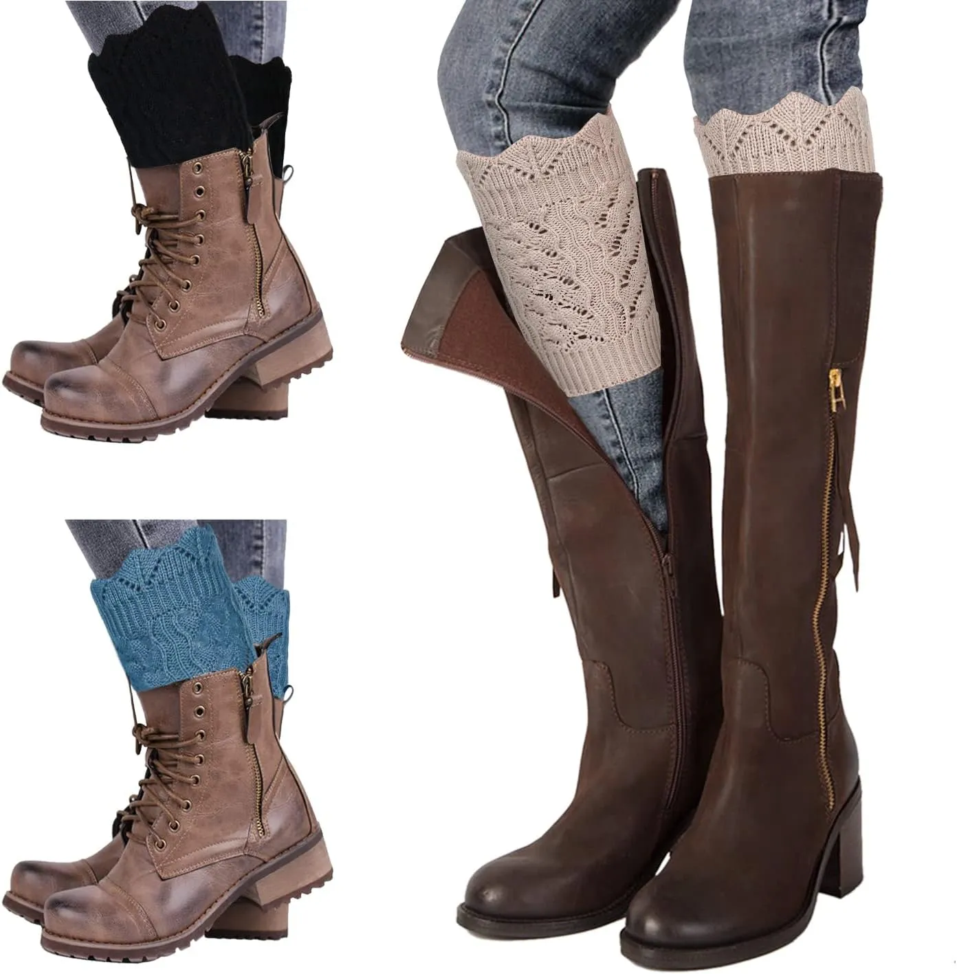 Benefeet Sox 3 Pairs Womens Girls Boot Cuffs Cable Knit Crochet Leg Warmers Socks Winter Warm Short Boot Toppers Socks