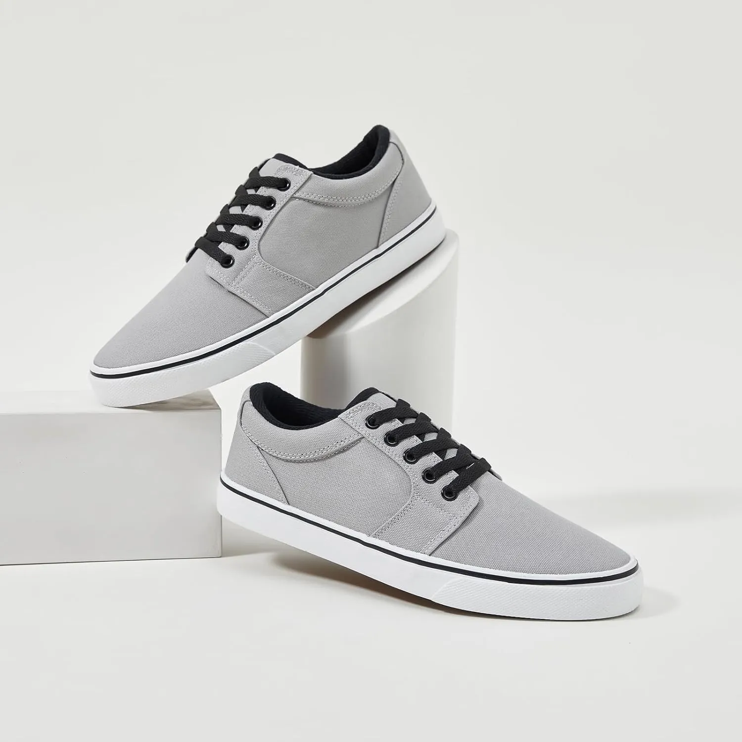 BENPAO Mens White Casual Shoes All Black Fashion Sneakers for Men Low Top Lace Up Canvas Shoes