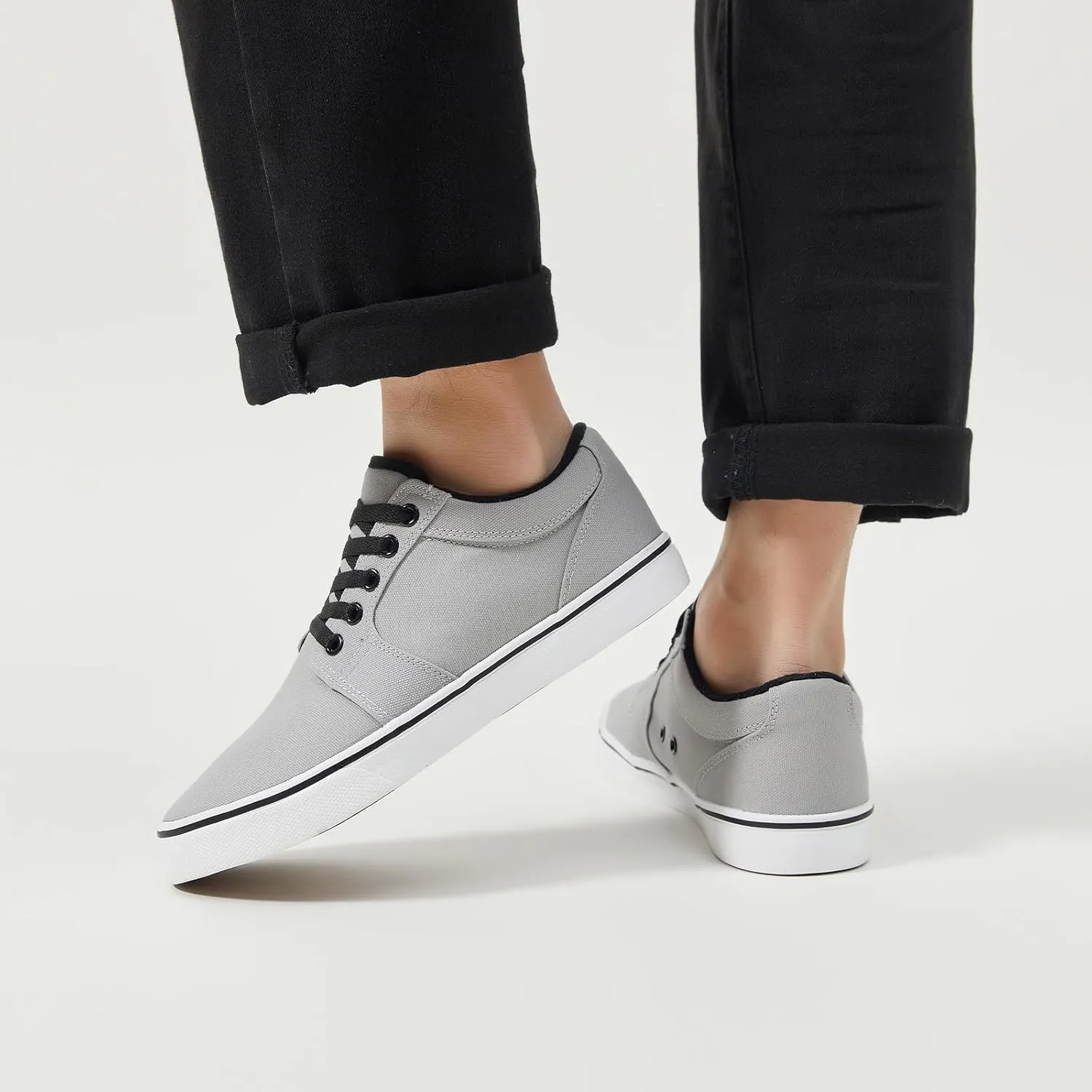 BENPAO Mens White Casual Shoes All Black Fashion Sneakers for Men Low Top Lace Up Canvas Shoes