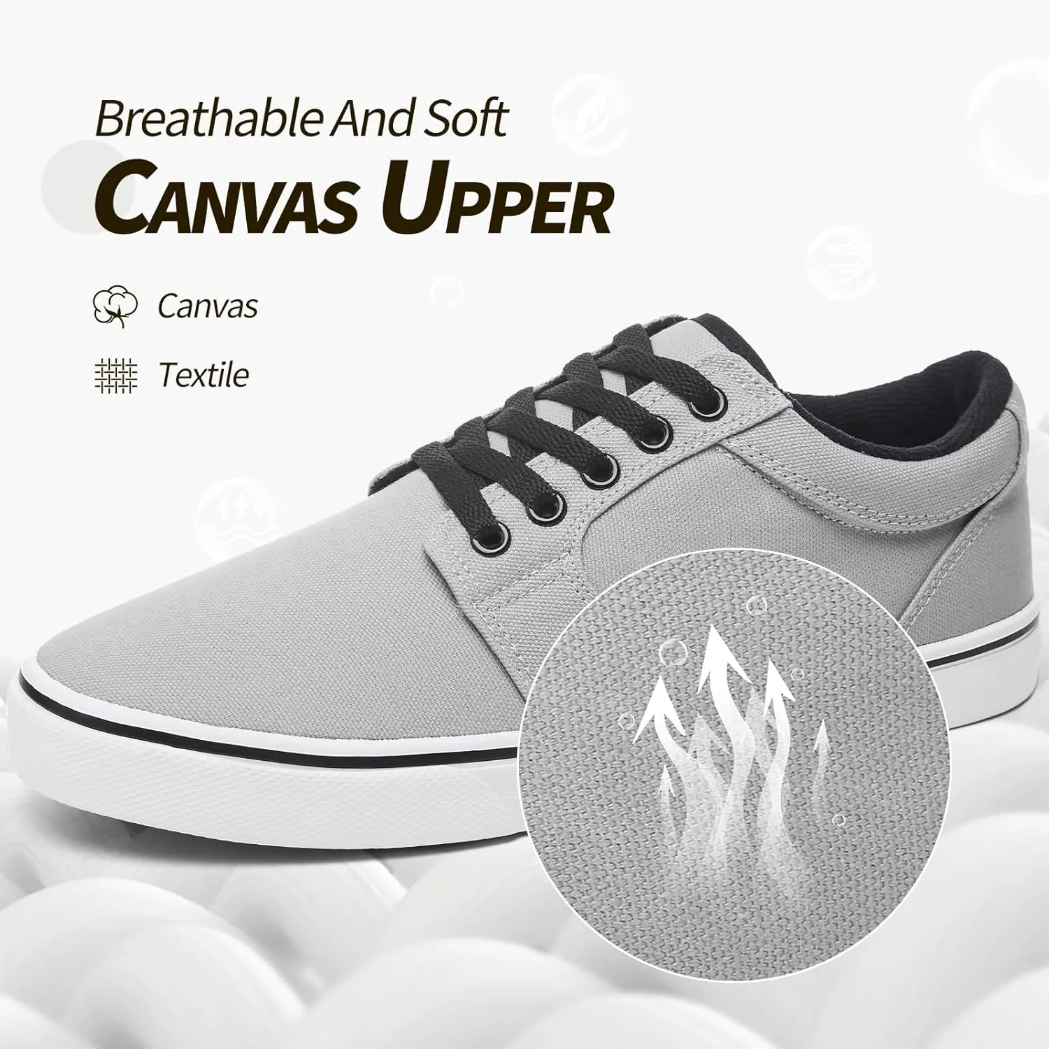 BENPAO Mens White Casual Shoes All Black Fashion Sneakers for Men Low Top Lace Up Canvas Shoes