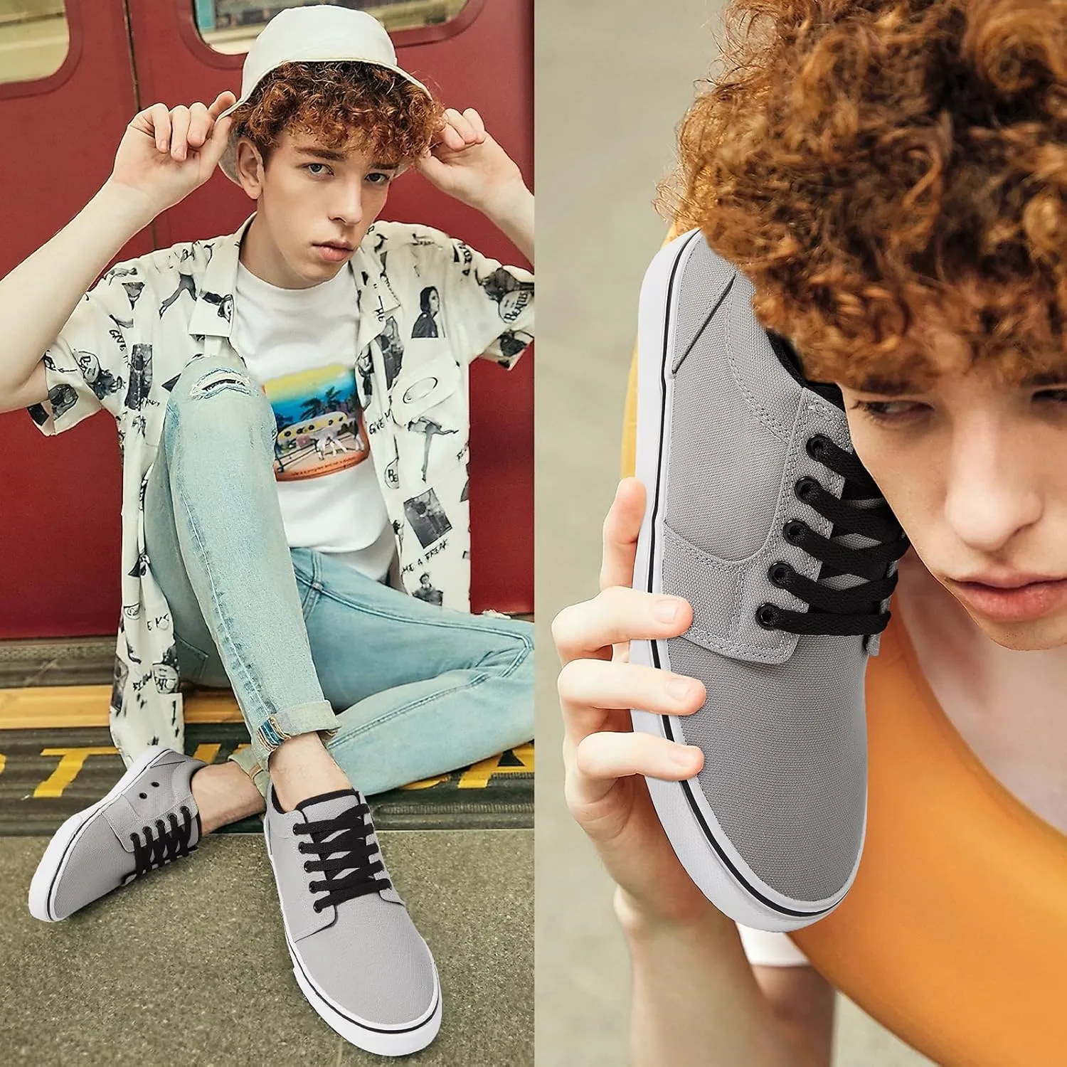 BENPAO Mens White Casual Shoes All Black Fashion Sneakers for Men Low Top Lace Up Canvas Shoes