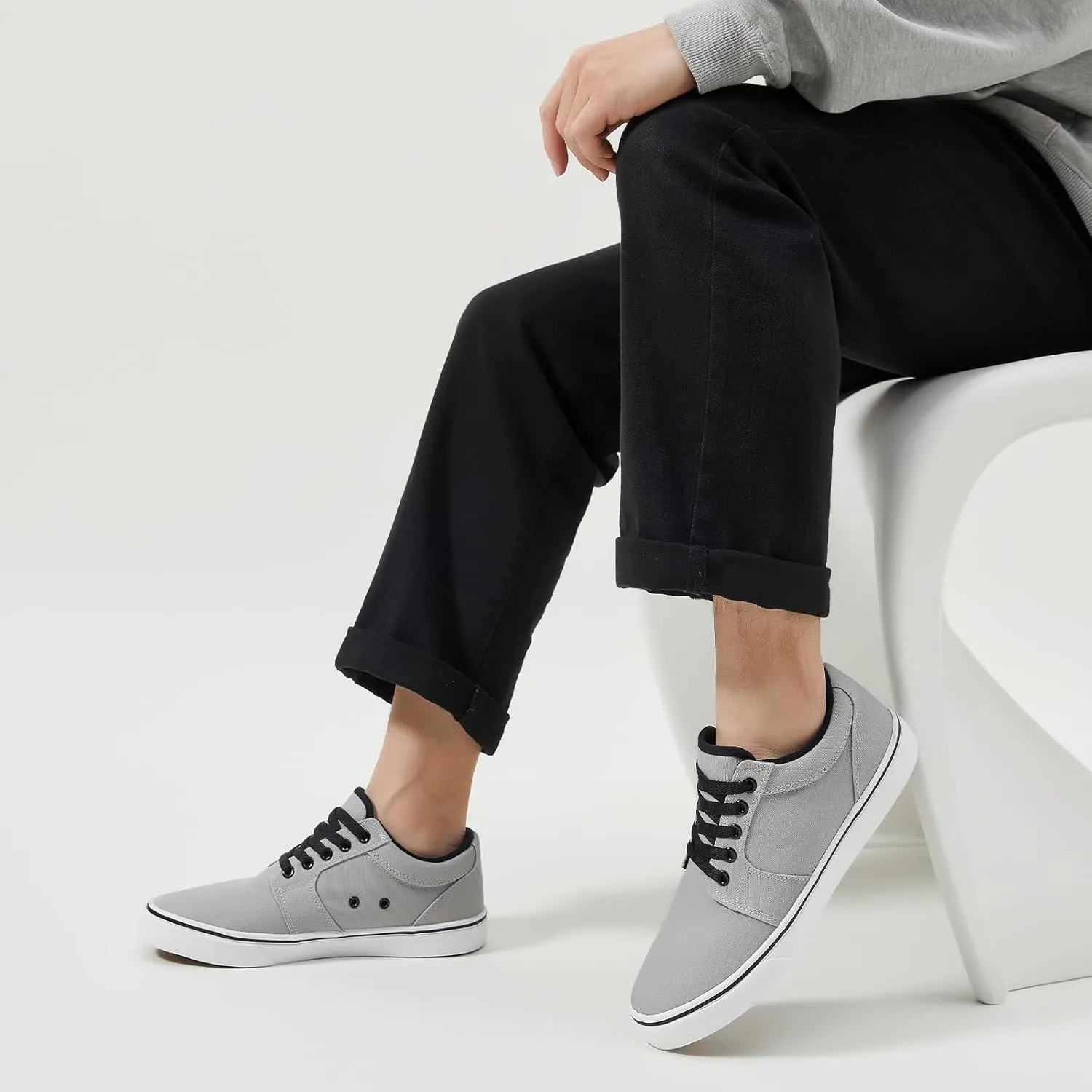 BENPAO Mens White Casual Shoes All Black Fashion Sneakers for Men Low Top Lace Up Canvas Shoes