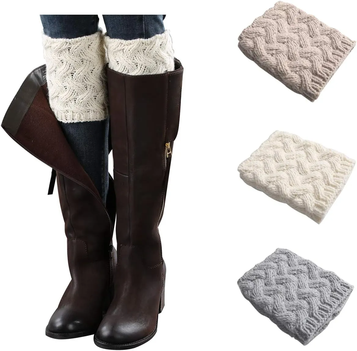 Bestjybt 3 Pairs Womens Short Boots Socks Crochet Knitted Boot Cuffs Leg Warmers Socks