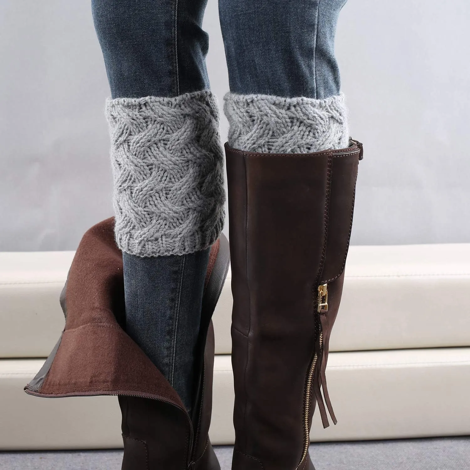 Bestjybt 3 Pairs Womens Short Boots Socks Crochet Knitted Boot Cuffs Leg Warmers Socks