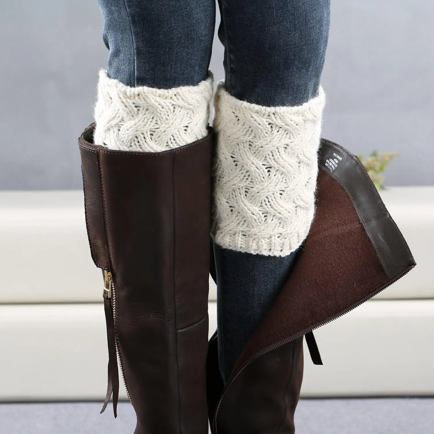 Bestjybt 3 Pairs Womens Short Boots Socks Crochet Knitted Boot Cuffs Leg Warmers Socks