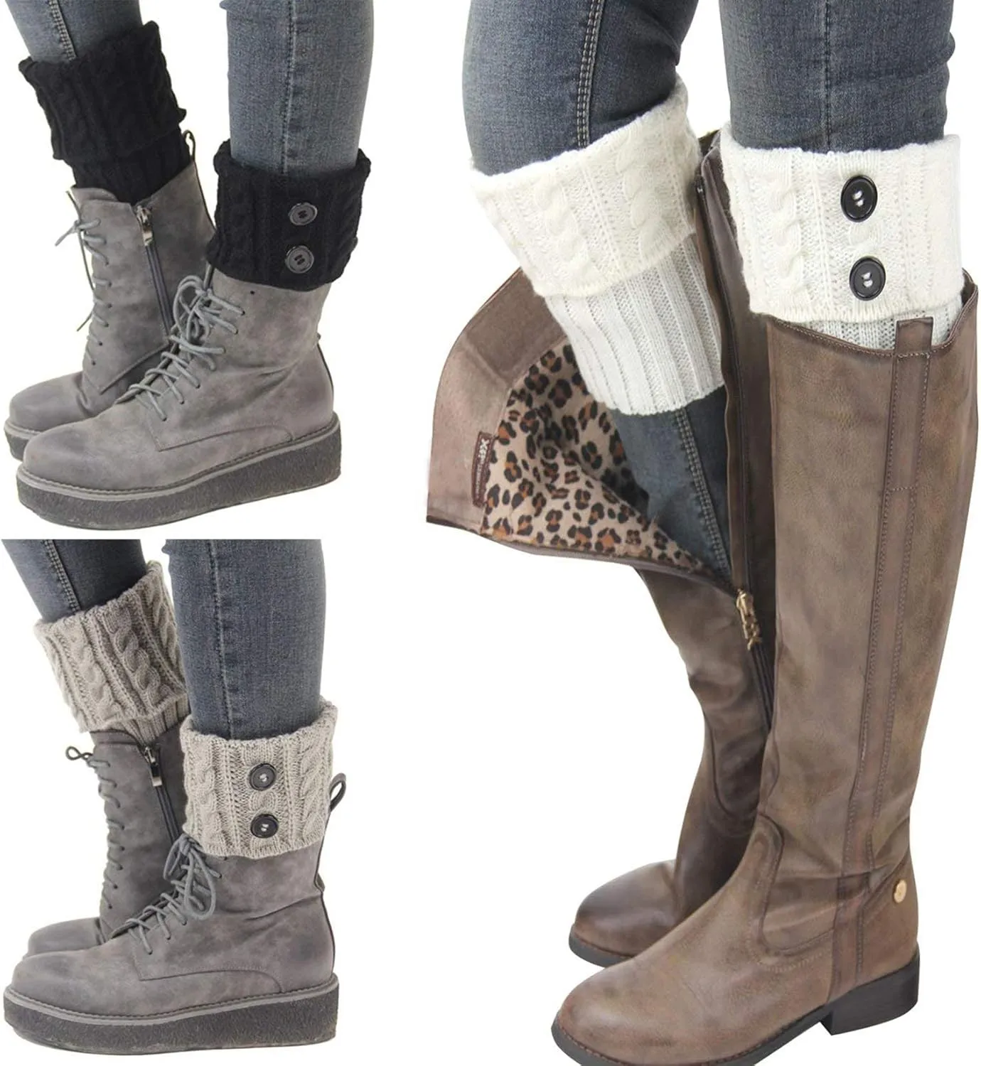 Bestjybt 3 Pairs Womens Short Boots Socks Crochet Knitted Boot Cuffs Leg Warmers Socks