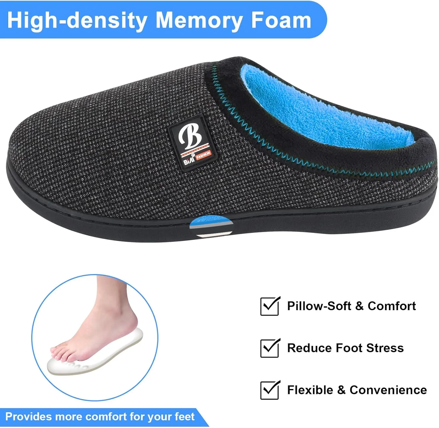 BIAL Mens Slippers, Memory Foam House Slippers Shoes with Anti Slip Sole for Men, Home Slippers Slides for Indoor, Outdoor, Bedroom.