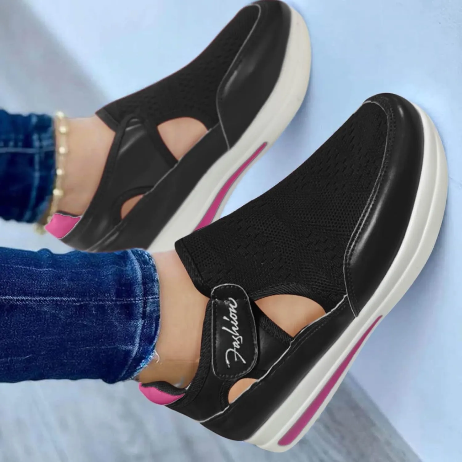 Black and White Fashion Sneakers Women Zapatillas Ortopedicas Cerradas Y Anchas Para Mujer Women's Running Shoes Size 7 Womens Black Sneakers Size 9.5 Wide Comfy Shoes for Women Slip On Dressy