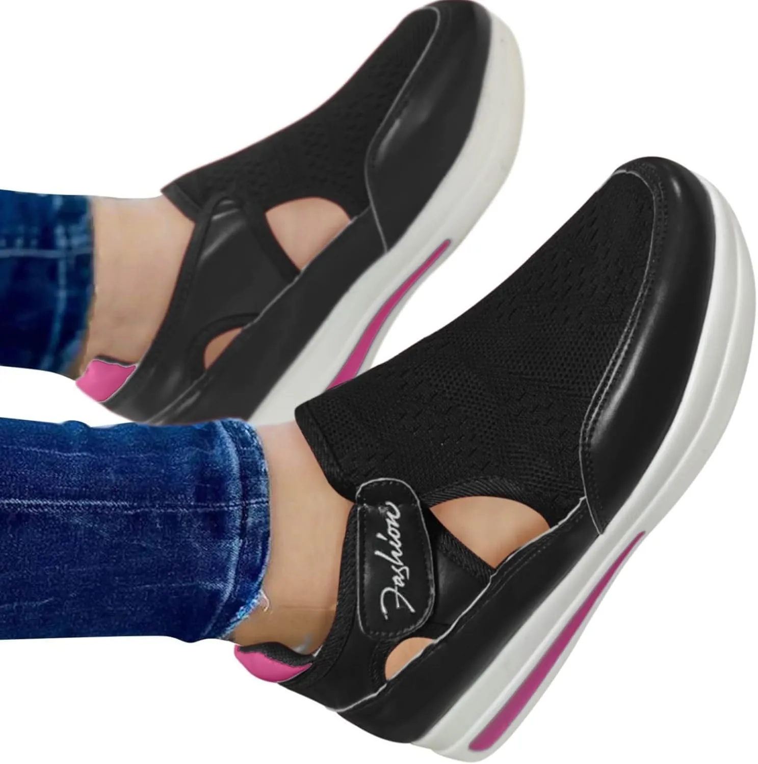 Black and White Fashion Sneakers Women Zapatillas Ortopedicas Cerradas Y Anchas Para Mujer Women's Running Shoes Size 7 Womens Black Sneakers Size 9.5 Wide Comfy Shoes for Women Slip On Dressy