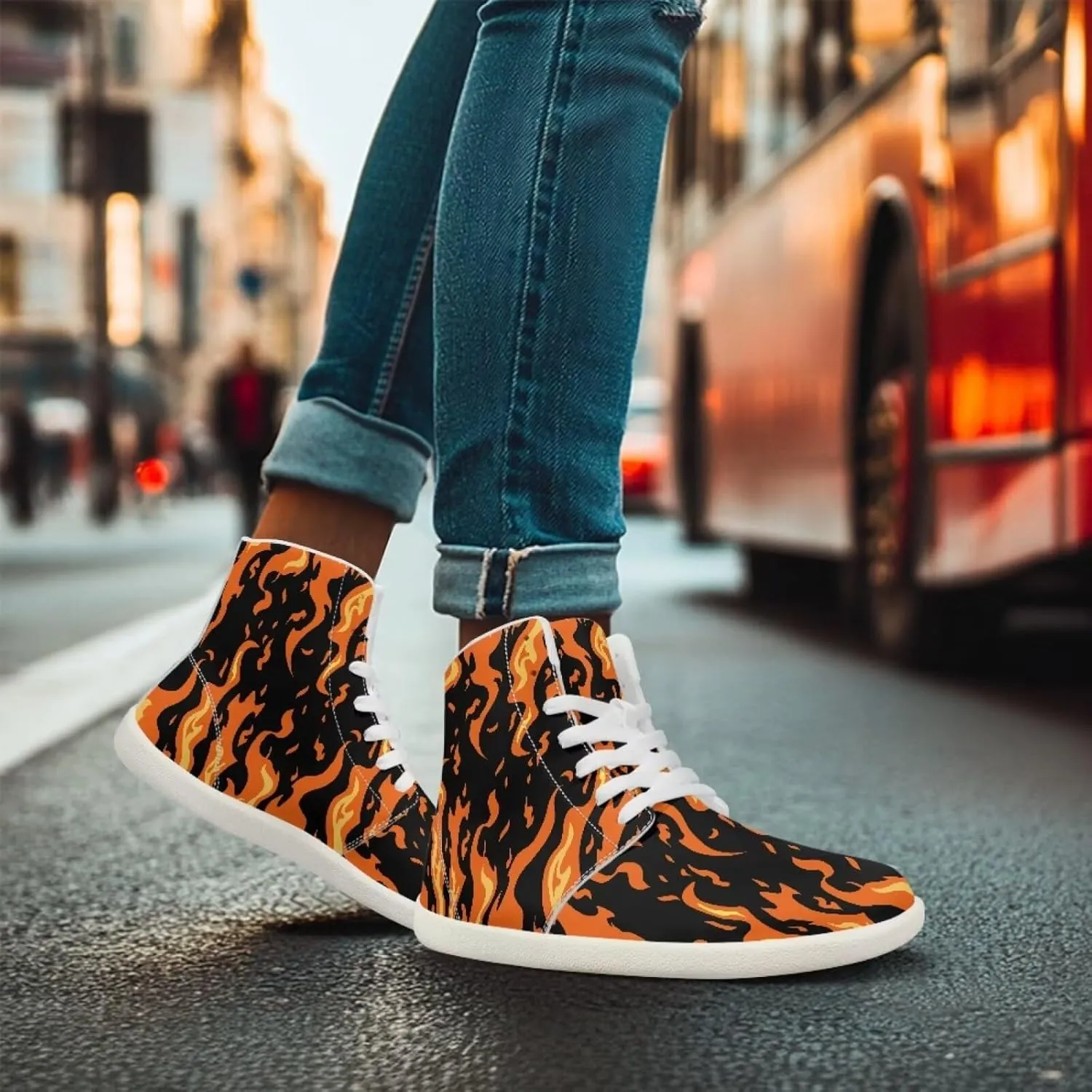 Blitz Flame Print Mens High Top Sneakers Womens Lightweight Wide Toe Barefoot Shoes Anti Slip Zero Drop Walking Shoes Sports Sneakers
