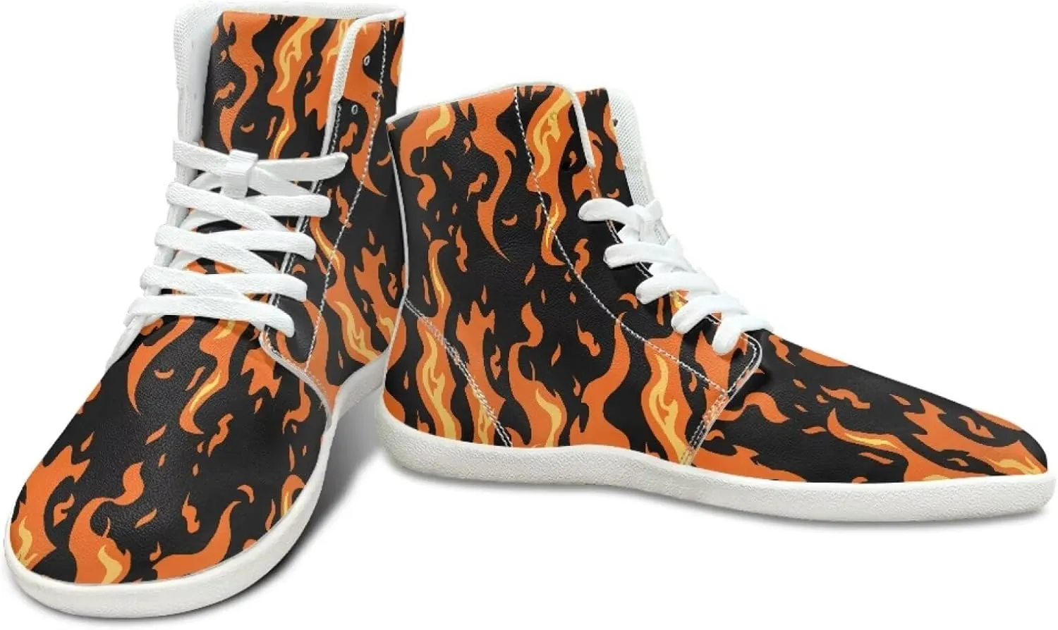 Blitz Flame Print Mens High Top Sneakers Womens Lightweight Wide Toe Barefoot Shoes Anti Slip Zero Drop Walking Shoes Sports Sneakers