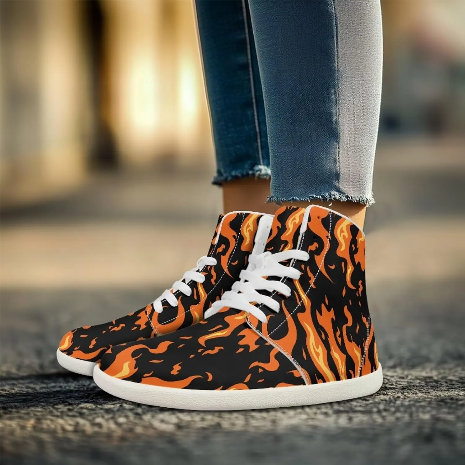 Blitz Flame Print Mens High Top Sneakers Womens Lightweight Wide Toe Barefoot Shoes Anti Slip Zero Drop Walking Shoes Sports Sneakers