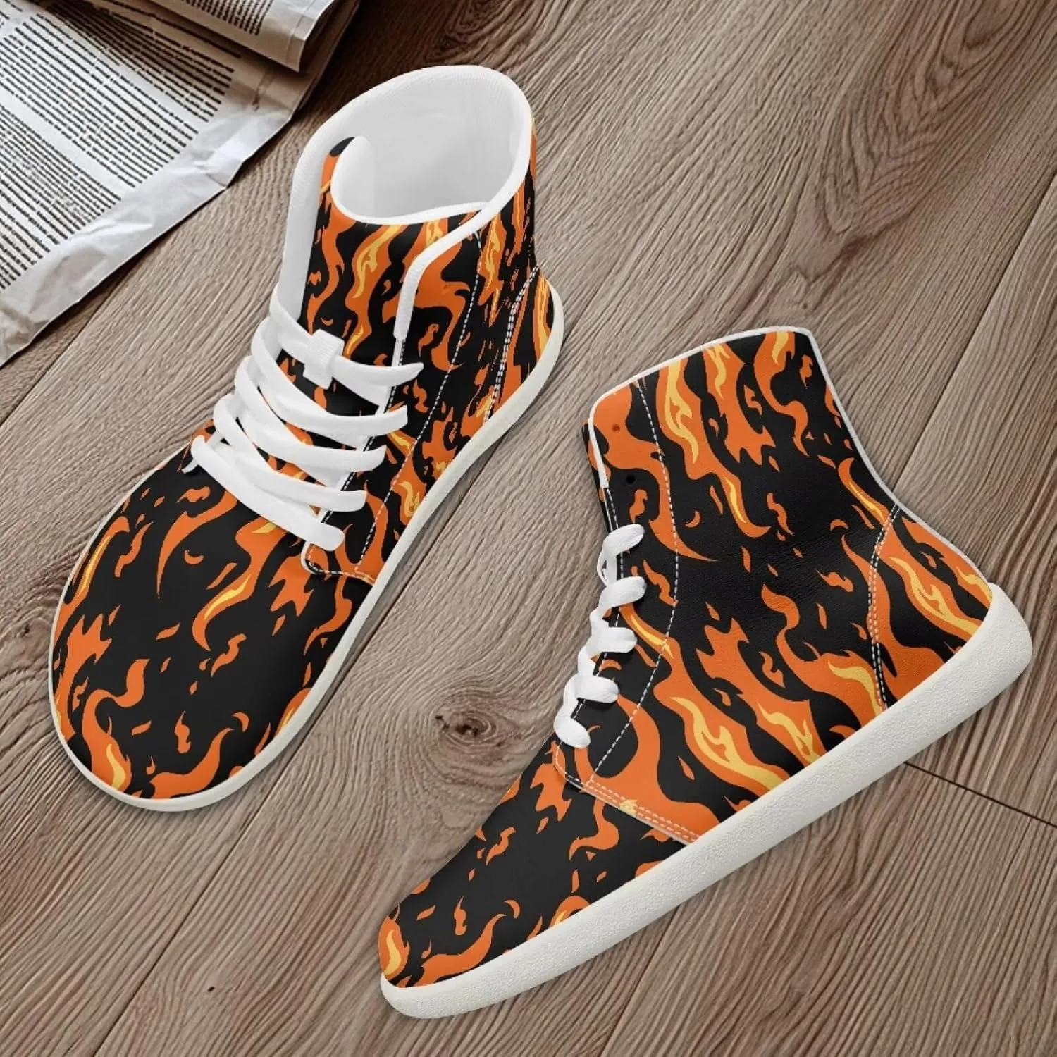 Blitz Flame Print Mens High Top Sneakers Womens Lightweight Wide Toe Barefoot Shoes Anti Slip Zero Drop Walking Shoes Sports Sneakers