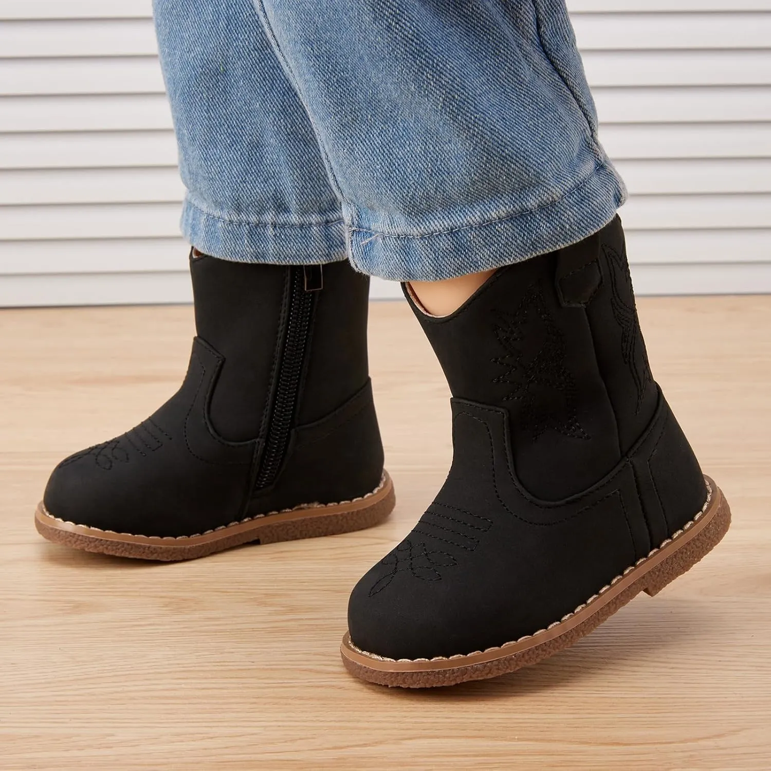BMCiTYBM Baby Cowboy Cowgirl Boots Infant Western Boots Toddler Boys Girls Round Toe Riding Mid Calf Boots All Seasons for 6 9 12 18 24 Months