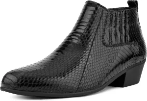 Bolano Adder Mens Dress Boots - Realistic Snake Print, Easy Zipper Slip On Ankle Boots